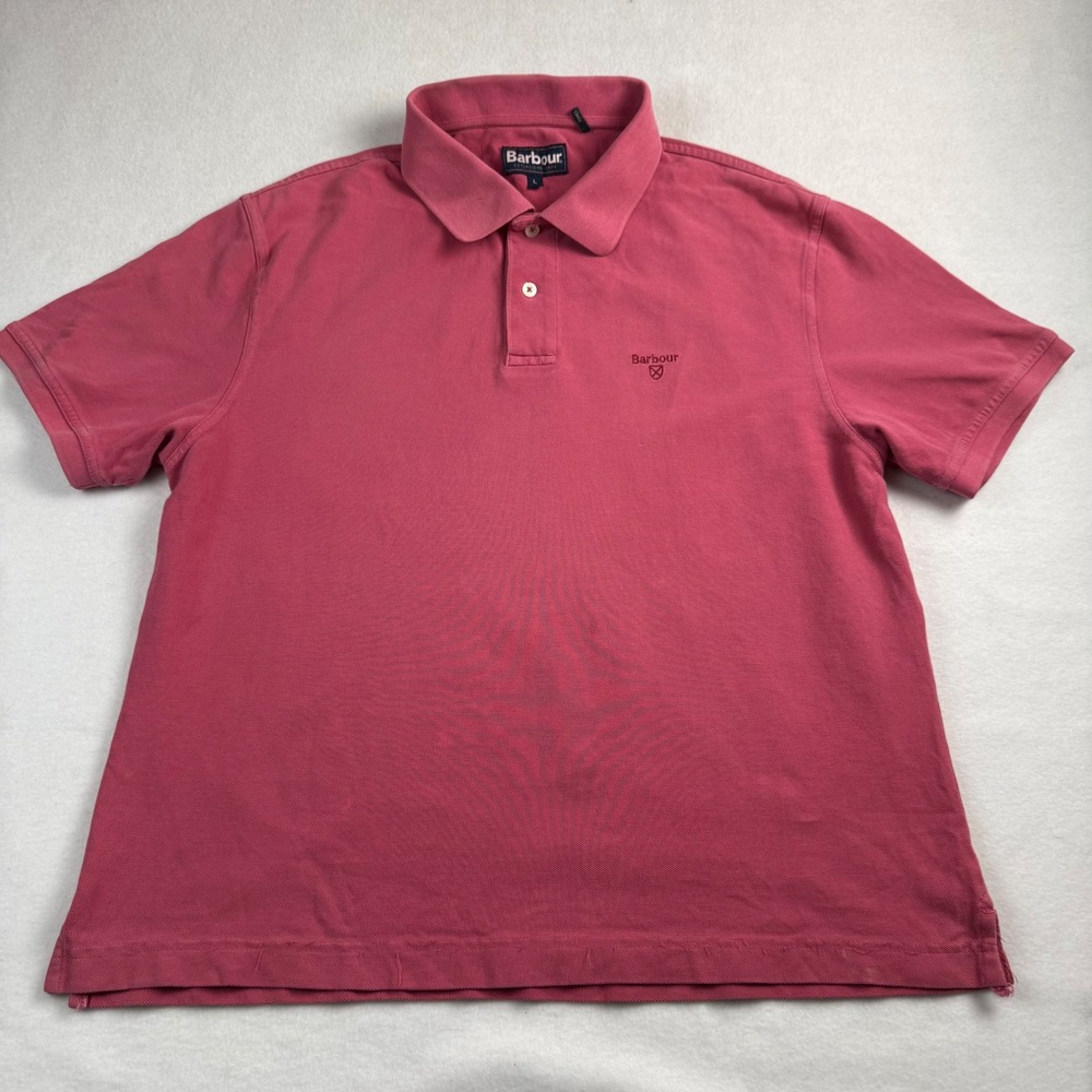 Barbour Mens Short Sleeve Pique Polo Shirt Pink‎ Size Large Logo Embroidery
